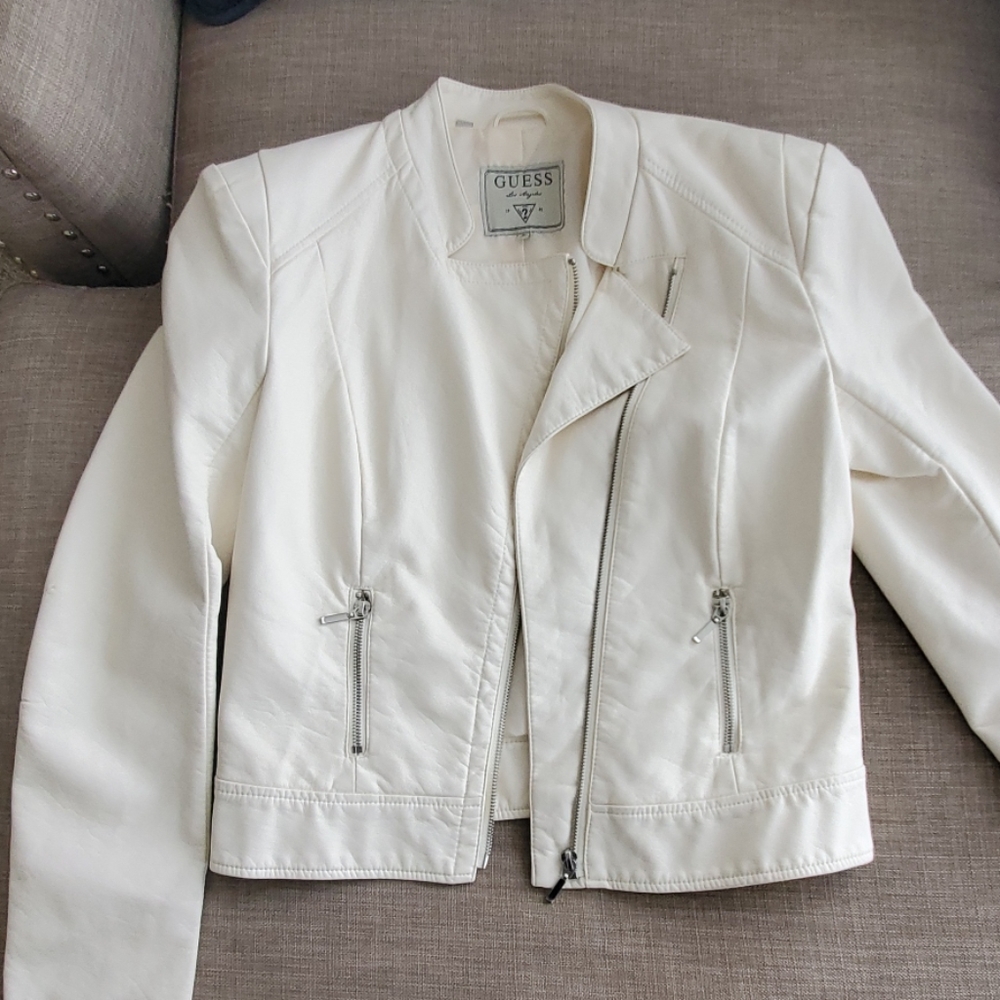 Cream guess faux leather jacket